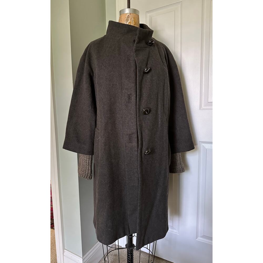 MARELLA Wool pea coat alpaca sweater Knit sleeve cape style brown sz 10 Italy